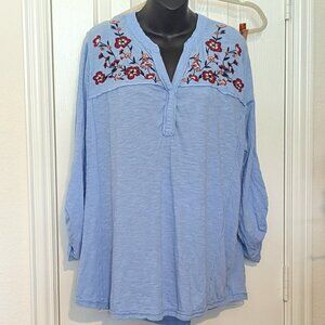 Style & Co Blue long sleeve Embroidered Tunic, Size 3X